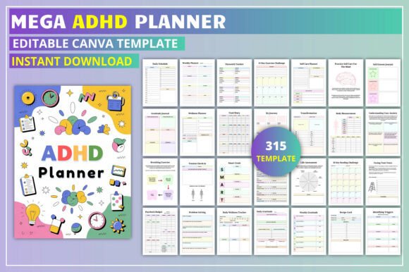 Download Editable Mega ADHD Planner KDP Interior - Kdp interior Collection